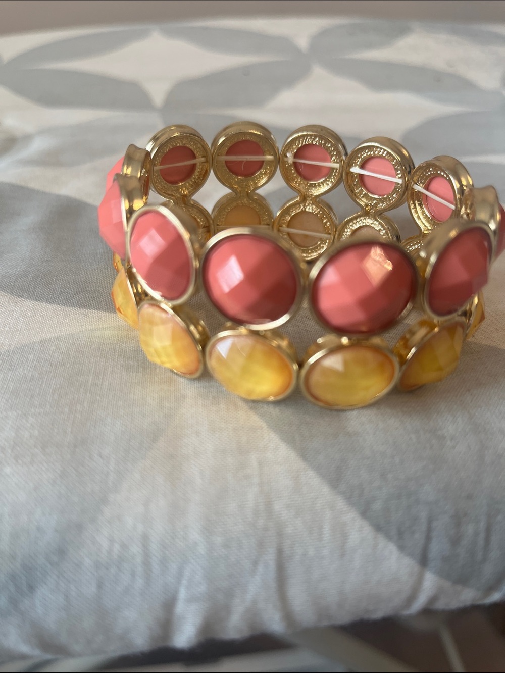 Gold-Tone Pink and Yellow Gem Stretch Bracelet